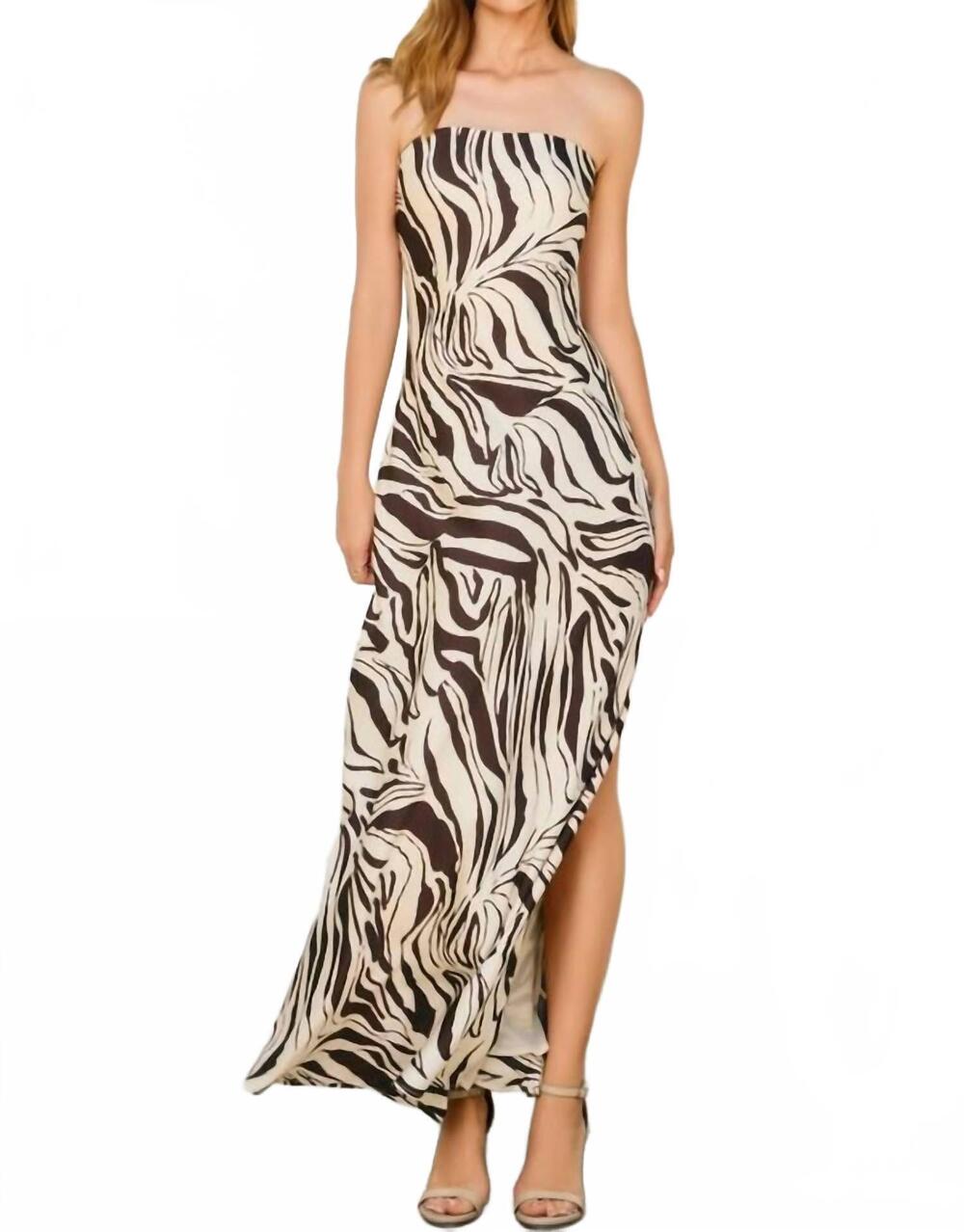 NEW DRESS FORUM animal print chiffon maxi dress in brown/ecru